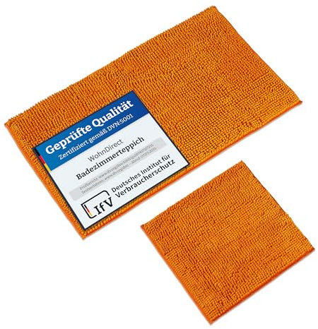WohnDirect Badematten & Badteppiche Set 2 teilig Orange • WC Vorleger ohne Ausschnitt 45x45cm + Badematte rutschfest 50x80cm • Badvorleger rutschfest frottee waschbar • Badezimmerteppich ÖkoTex