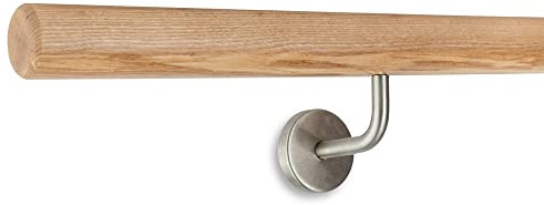 Treppen- und Geländerstudio Graber Barra de Ballet - Ceniza Ligera, diámetro 42 mm, Longitud 1000 mm + 2 Tornillo-en Soportes de Pared de Acero Inoxidable