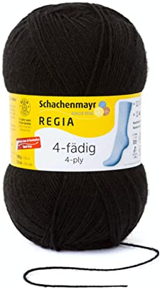 REGIA 4-fädig Uni 9801268-02066 schwarz Handstrickgarn, Sockengarn, 100g Knäuel