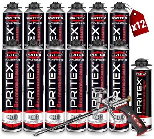 PRITEX Brunnenschaum Set, 12x 750ml Pistolenschaum, Reiniger, Schaumpistole