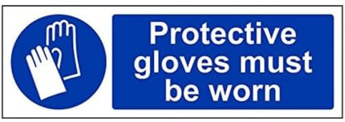 vsafety 41081 ax-r Schutz Handschuhe zu tragen, Pflicht Schutzbekleidung Zeichen, starrer Kunststoff, Landschaft, 300 mm x 100 mm, blau