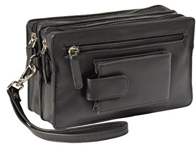 Mens Real Leather BLACK Wrist Clutch Bag Wristlet Pouch Travel Mobile Money Bag BAHAMAS