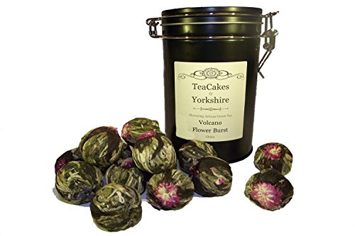 Green Flowering Artisan Tea Volcano Flower Burst 15 Tea Balls in Airseal Caddy TeaCakes of Yorkshire