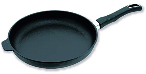 Original Gundel GUSS-BRATPFANNE INDUKTION flach, Ø 28 cm, Höhe 4,5 cm, BIOTAN-Oberfläche, PFOA-frei, Akku-Therm Boden - abnehmbarer Designer-Stiel