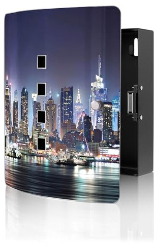 banjado Design Schlüsselkasten aus Edelstahl für 10 Schlüssel - Schlüsselschrank zur Schlüssel Aufbewahrung 24 x 21,5 x 7cm groß mit praktischem Magnetverschluss - Motiv New York