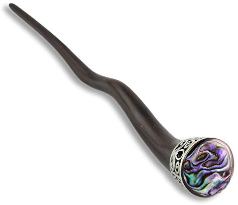 ISLAND PIERCINGS Haarnadel Handarbeit aus Holz mit Perlmutt und Edelstahl, 17cm, 1 stück