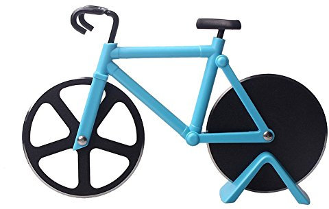 SUOSI Bicicletta Pizza Cutter Doppio in Acciaio Inox Bike Pizza taglierina di Rotella con Rivestimento Antiaderente Serveware Rotelle tagliapizza (Blu)
