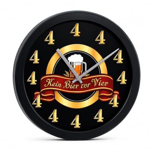 Out of the blue Wanduhr Kein Bier vor Vier – Mit Sound, 30 cm – Lustige Bieruhr für echte Genießer - Uhr - Geschenk für Geburtstag, Weihnachten