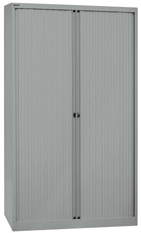 BISLEY Rollladenschrank EuroTambour, 4 Fachböden, 5 OH, Metall, Sl355 Rollladen/Korpus Silber, 43 x 120 x 198 cm | Breite 1200 mm, 4 Fachböden, silber