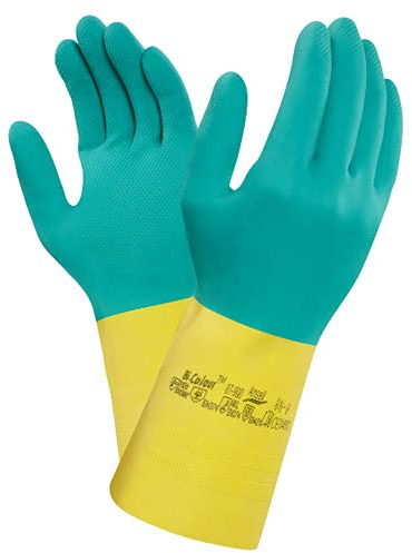 Ansell 87–900/M 87–900 bicolore Latex/Gants en néoprène, 1 paire, taille 8/M, vert/jaune