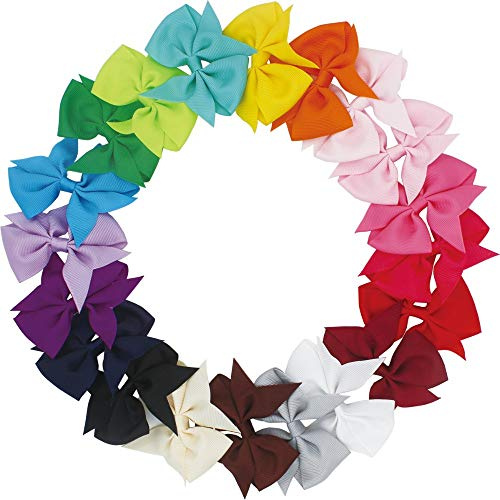 JOYOYO 20 Pcs Hair Bows for Toddler Girls Grosgrain Ribbon Bows with Alligator Clips Medium Size 3.5 Inch - Bright Color Non-slip Handmade