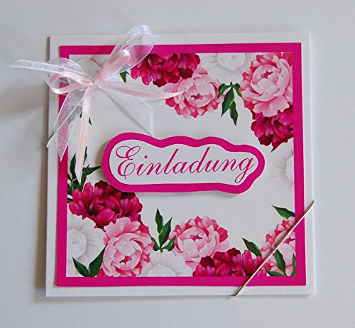 5x Einladungskarten Pfingstrosenzum Geburtstag/Hochzeit/Jubiläum usw. in pink-rosa-tönen *Handmade*