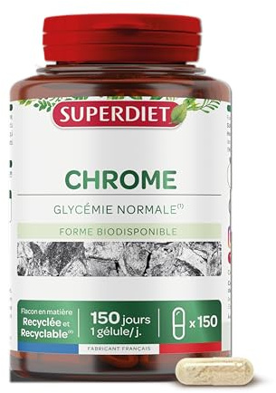 SUPERDIET - PICOLINATE DE CHROME – Glycémie normale – Nutrithérapie – Fabrication Française – 150 gélules