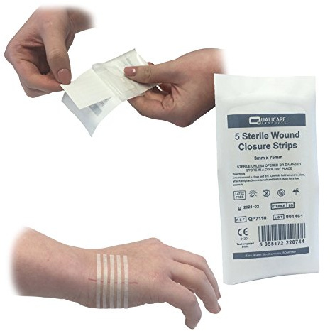 10 STRIPS (2 PACKS) OF QUALICARE 3MM X 75MM ADHESIVE HYPO-ALLERGENIC STERILE SKIN SUTURES STITCH WOUND CLOSURE STRIPS