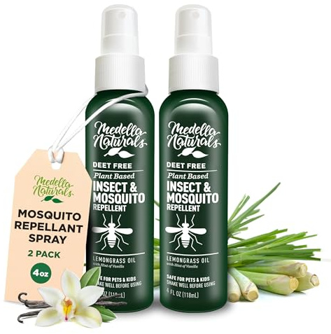Deet-Free Insect & Mosquito Repellent Pack of 2 (4 oz) – Nice Smelling Insect Repellent with Lemongrass Oil Safe for Pets and Kids – Bug Spray Against Mosquitoes, Gnats, Black Flies, and No-See-ums