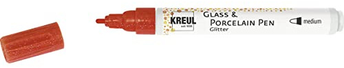KREUL 16504 - Glass & Porcelain Pen Glitter rot, Strichstärke ca. 1 - 3 mm, halbtransparente Farbe auf Wasserbasis mit Glitzereffekt, für Glas, glasierte Keramik, Metall und Porzellan
