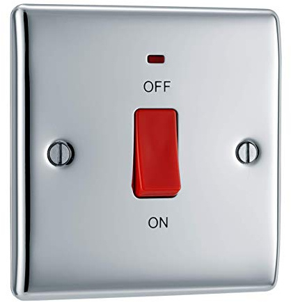 BG Electrical Cooker Control Switch Unit with LED Power Indicator, Single Plate, Double Pole, Nexus Metal, Polished Chrome, 45A, NPC74
