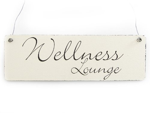 Interluxe Vintage Deko Schild Türschild WELLNESS LOUNGE Shabby Nostalgie Landhaus Holz weiß