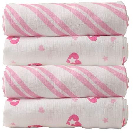 Lot de 4 langes en mousseline de bambou bio Cuski - Mini Swandoodles - 4 Girls - Jolie Heart