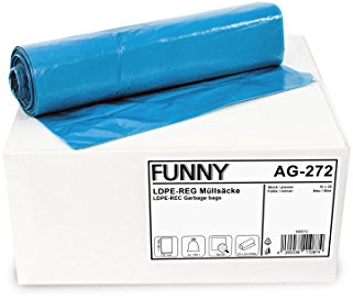 Funny AG-272 LDPE Müllsäcke, 700 x 1100 mm - Typ 80, Blau, Circa 120 L, 250 Stück