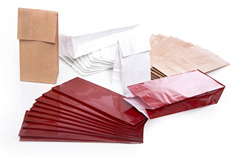 Logbuch-Verlag SET 3 x 10 Papiertüten Blockbodenbeutel braun rot weiß 7 x 4 x 20,5 cm - Tüten zum Befüllen Lebensmittel Kaffee Teetüten Verpackung