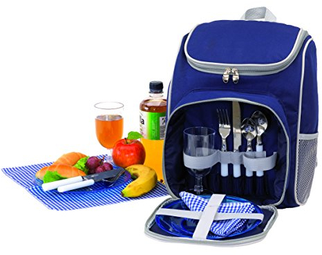 notrash2003 Picknickrucksack Rucksack Picknicktasche Tasche Freizeitrucksack gefüllt für 2 Personen blau