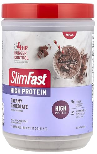 SlimFast Advanced Nutrition Creamy Chocolate Smoothie Mix – Weight Loss Meal Replacement – 20g protein – 11.4 Oz. Canister – 12 servings - Pantry Friendly