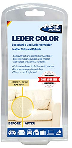 1-2-3 REPAIR Color, sofá como Nuevo, Tinte, Cuidado del Cuero del Coche, Beige, 57ml