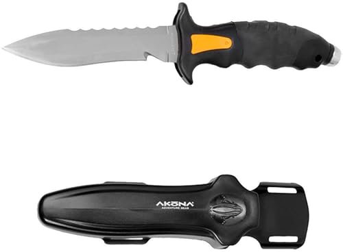 AKONA Talon - Cuchillo de punta media de titanio con gancho cortador de línea en la cuchilla, para buceo o pesca submarina