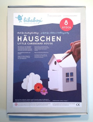 bibabox - 8er Box kleines Papphaus zum Basteln und Anmalen – Nachhaltiges Spielzeug und Bastelset Kinder, kleines Papphaus für Kinder, tolles Geschenk Mädchen und Jungen