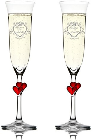 polar-effekt Set di 2 bicchieri da spumante con incisione – regalo per matrimonio – calici da spumante con cuori – regalo per anniversario
