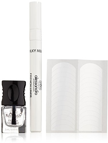 alessandro Effektlack French Liner Set Milky white, 1er Pack (1 x 5 ml + 3,2 ml) | French-Look in sanftem Milchweiß – Liner + Top Coat, ohne UV-Lampe - inkl. Schablonen - 1er Pack (1 x 5 ml + 3,2 ml)