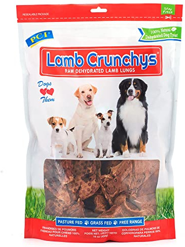 PCI Pet Center Inc. Lamb Crunchys Raw Dehydrated Lamb Lungs Dog Treats, 16 Ounce Pack, LAM-016MC