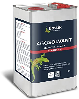 Bostik AGOSOLVANT Diluant et Nettoyant de Colles – Dégraissage des Surfaces à Encoller – Formule sans Acétone – Incolore – Bidon de 5L