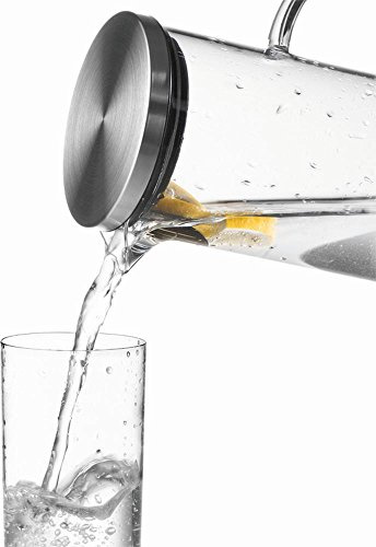 APS 10764 Saft- / Wasserkanne, Ø 9,5 cm, H: 27 cm, 1,5 Liter, Glas, Edelstahl, Polypropylen, Silikon