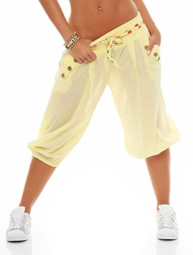 Malito – Kurze Haremshose Damen – Unisize Pumphose aus Baumwolle – Leichte Stoffhose inkl. Stoffgürtel – Bequeme Sommerhose für warme Tage – Dünne Aladinhose für Frauen 3416 (Größe 34-40)