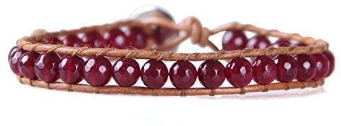 KELITCH Neue Labradorit Perlen Strang Armband Handamade Handwoven Achat Wrap Armband Armreif (Rot)