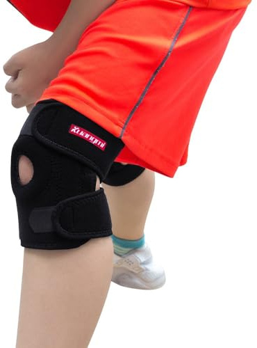 Rodillera Kuangmi para niño, soporte de rótula, abierta y ajustable; color negro (1 pieza)