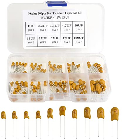 XLX Lot de 100 condensateurs en tantale 16 V 1 uf 100 uf avec boîte en plastique