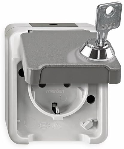 Schneider Electric Merten Schuko-Steckdose, abschließbar, MEG2422-8029 | 1-fach, Aufputz, IP44, Aquastar, lichtgrau