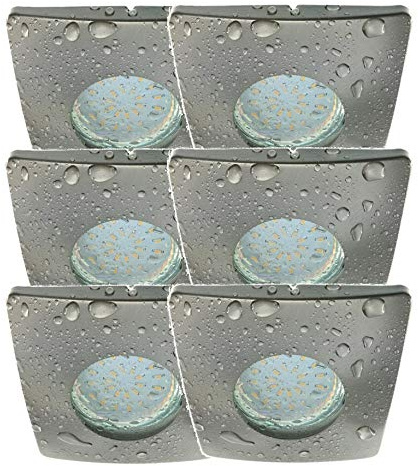 Trango 6er Set IP44 LED Einbaustrahler in Nickel matt Eckig TG6729IP-062SMO incl. 6x 5 W LED Modul nur 3cm Einbautiefe für Bad, Dusche, Einbauspots, Deckenspots, Deckenleuchten