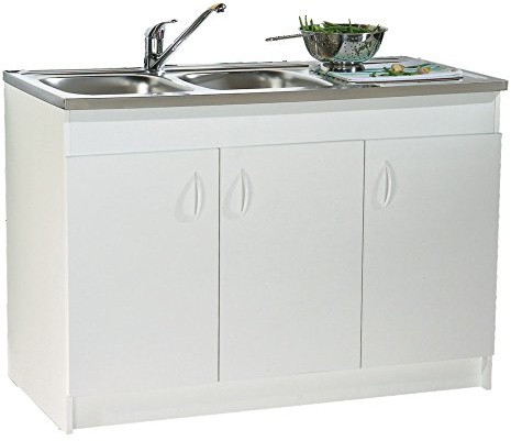 Meuble sous-évier LIBERTY 140x58,6x82 cm, 3 portes, sélection HLM, NF, blanc Réf 200250