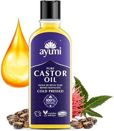 Ayumi Pure Castor Oil with Vitamin E, Omega 6 & 9 | Cold Pressed Castor Oil for Hair Growth & Hair Care | CastorOil For Eyelashes & Eyebrow | Beard Oil & Cuticle Nail Oil for Grooming | 150 ml