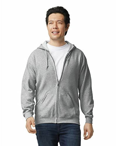 Gildan Men's Tröja med huva Fleece Zip Hooded Sweatshirt, Style G18600 Sportgrå XL