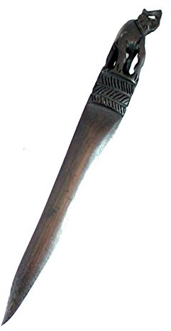 Brieföffner aus Ebenholz, geschnitzt, Elefanten-Design, handgefertigt in Afrika, Fair Trade, Schwarz