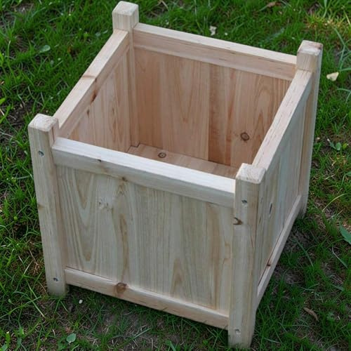 The Garden Marketplace Small Wooden Garden Planter or Plant Pot Cover, Untreated Softwood, Flat Packed Easy Assembly, 30cm Square x 31cm Tall, Rust-Resistant Screws