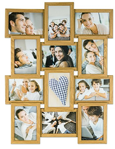 levandeo Bilderrahmen Collage B x H: 45x58cm 12 Fotos 10x15 Eiche MDF Holz fertig montiert Glas