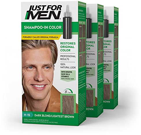 JUST FOR MEN Shampoo-In Color, Hair Color, Dark Blond H-15 (3 Pack)