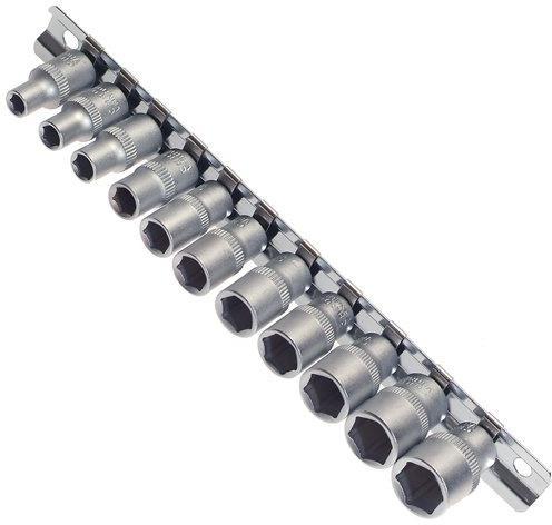 Alkan 1/4 Stecknuss Satz zöllig 11-tlg SAE Inch CV-Stahl | Zöllige SAE/INCH Steckschlüsseleinsätze auf Steckschiene, 1/4 Antrieb, Chrom-Vanadium-Stahl für Ratsche & Werkstatt