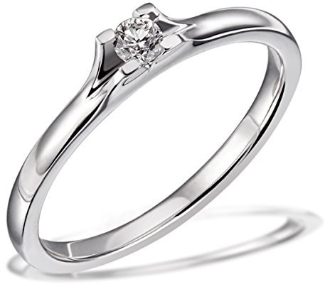 Goldmaid Damen-Ring Verlobung Solitär 585 Weißgold rhodiniert Diamant (0.10 ct) Brillantschliff weiß Gr. 54 (17.2) - So R6329WG54 Verlobungsring Diamantring